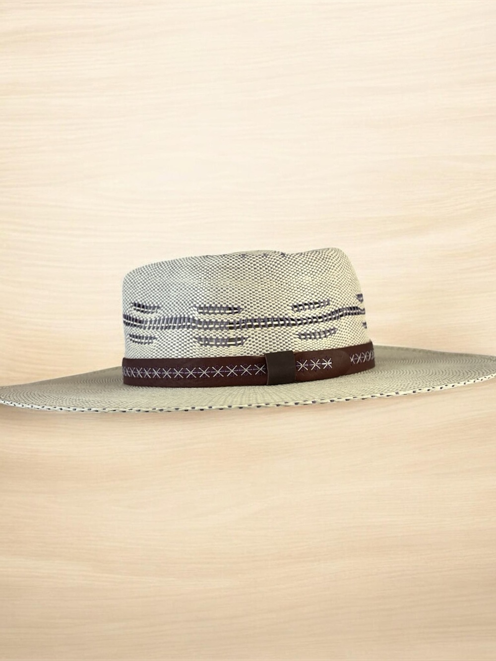 Wide-Brim Straw Fedora Hat with Brown Band